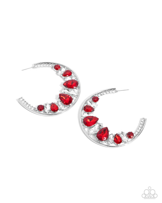 Refined Rewind - Red & White Gem 2 1/2 Inch Silver Hoop Earring Paparazzi E2605