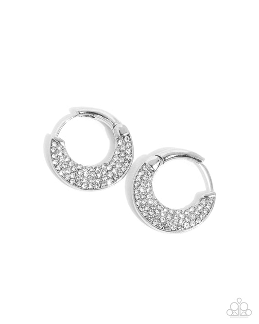 Winking Whimsy - White Rhinestone Hinge 1 Inch Hoop Earring Paparazzi E2323