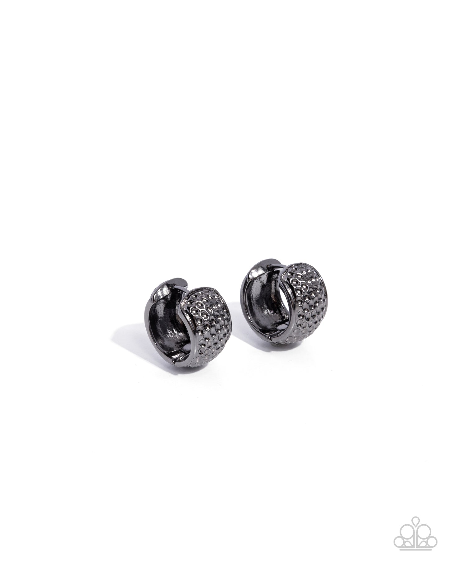 Hammered Heaven - Black Gunmetal Hammered 3/4 Inch Hoop Earring Paparazzi E2600