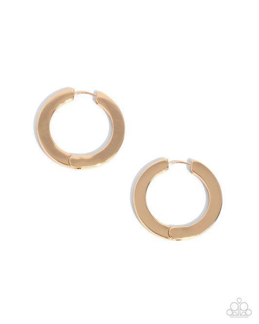 Circling Chariot - Gold 1 1/2 Inch Hinged Hoop Earring Paparazzi E2363