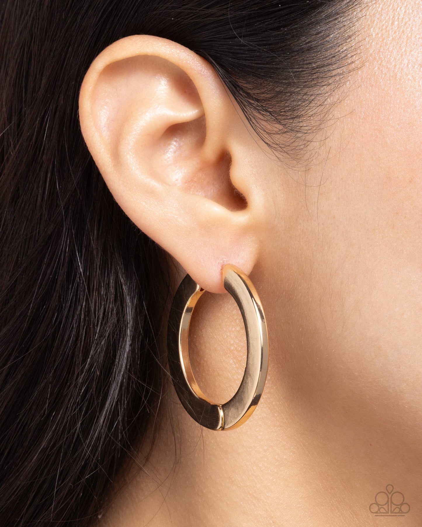 Circling Chariot - Gold 1 1/2 Inch Hinged Hoop Earring Paparazzi E2363