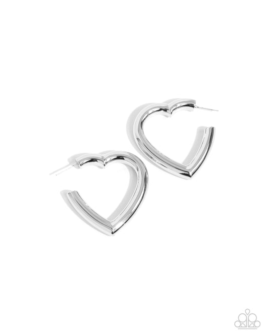 Paparazzi Local Attraction - Silver Heart 1 1/2 Inch Hoop Earring E0752