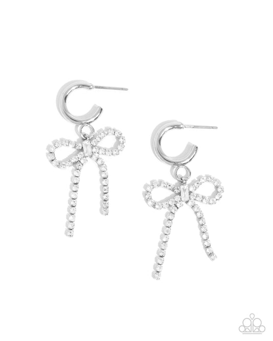 Whispering Whimsy - White Rhinestone Bow Earring Paparazzi E2310