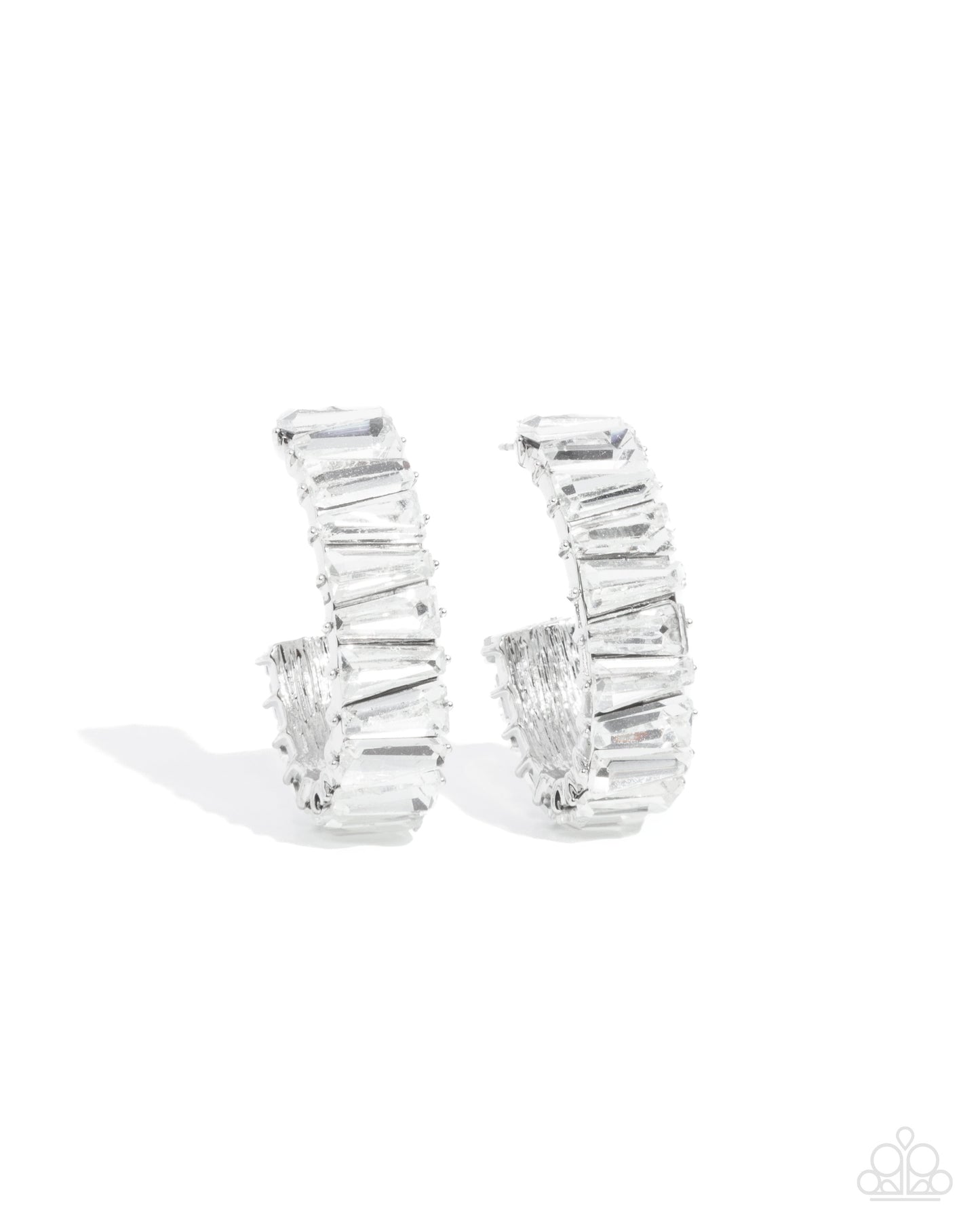 Permissible Pizzazz - White Chiseled Gem 1 Inch Hoop Earring Paparazzi E2931