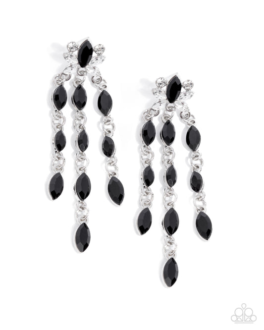 Lively Lure - Black & White Gem Taper Post Earring Paparazzi E0636