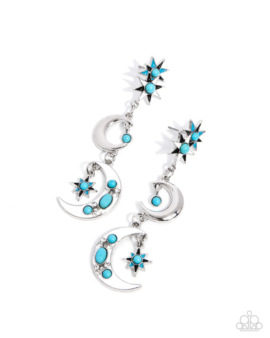 Stellar Serendipity - Blue Turquoise Stone Silver Star & Crescent Moon Earring Santa Fe Style Paparazzi E2319