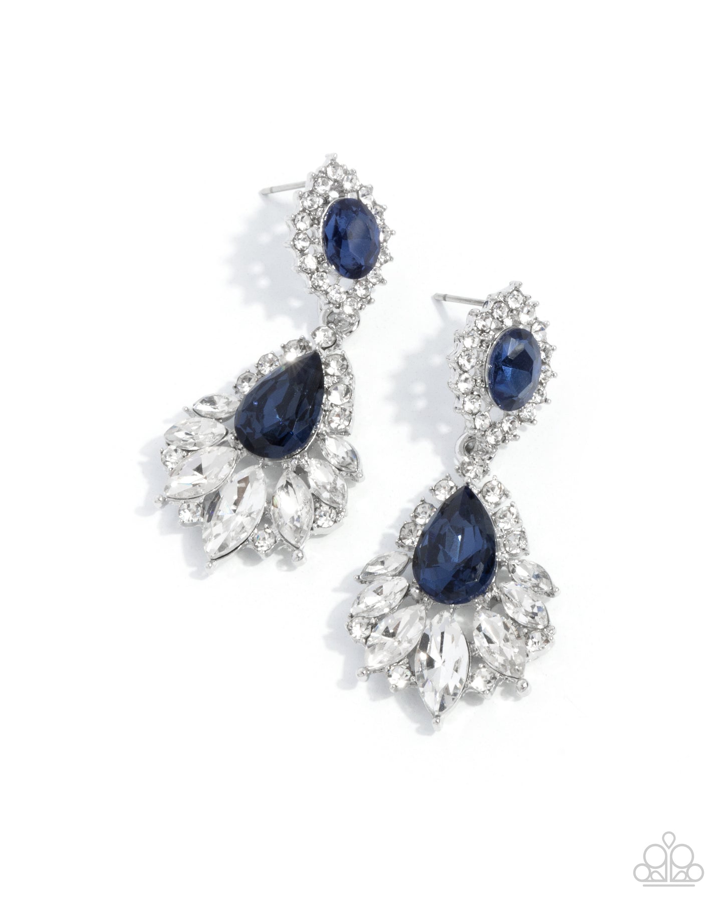 Paparazzi Self-Composed - Blue Oval, Teardrop & White Gem Earring E3317