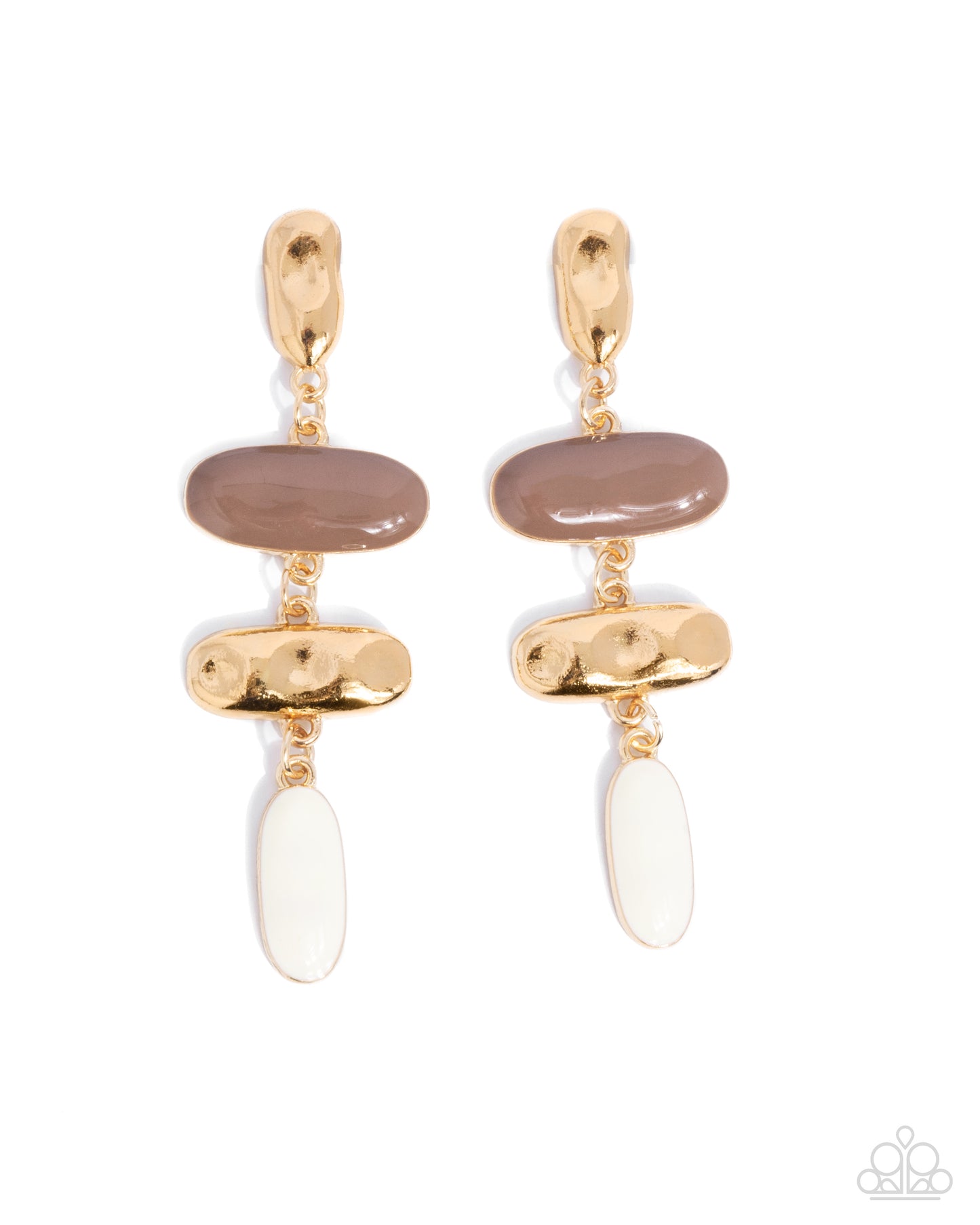 Secretive Shimmer - Brown Raw Umber, White & Hammered Gold Post Earring Paparazzi E2737