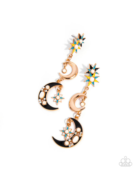Stellar Serendipity - Gold Celestial Charm Star & Moon Post Earring Paparazzi E2414