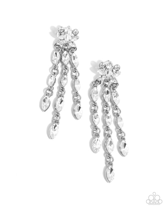 Lively Lure - White Gem Silver Chain Earring Paparazzi E2407