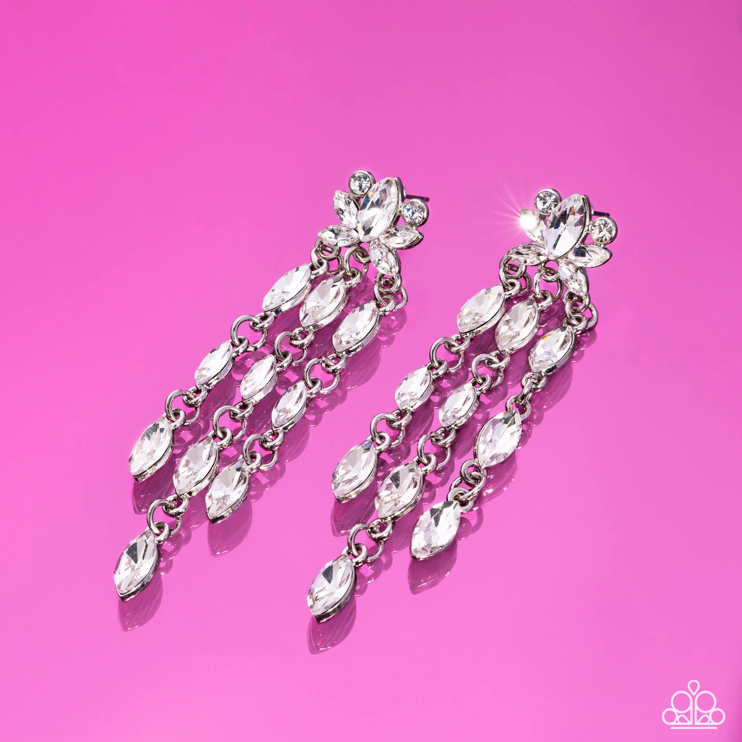 Lively Lure - White Gem Silver Chain Earring Paparazzi E2407