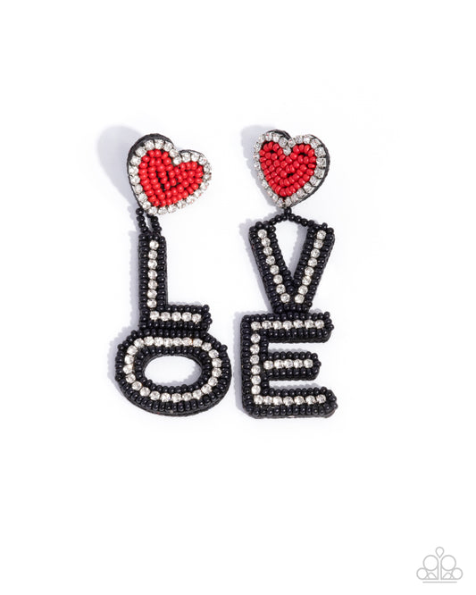 Visible Valentines - Black & Red Seed Bead "LOVE" Earring Paparazzi E2534