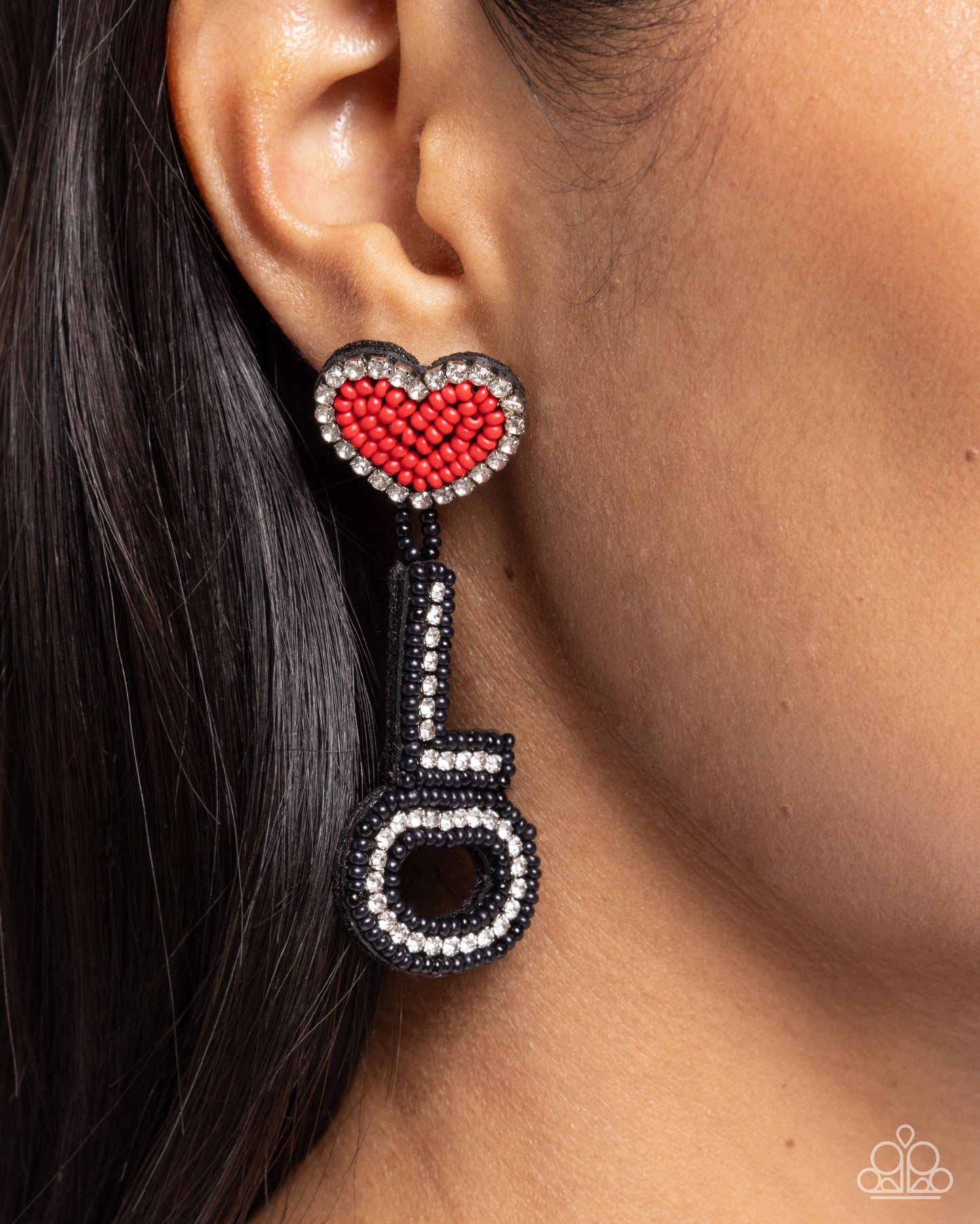 Visible Valentines - Black & Red Seed Bead "LOVE" Earring Paparazzi E2534