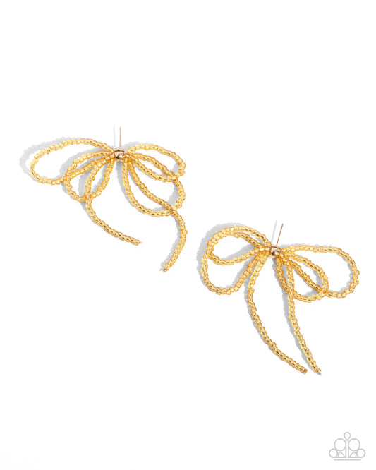 Sophisticated Sprinkle - Gold Seed Bead Bow Post Earring Paparazzi E2464