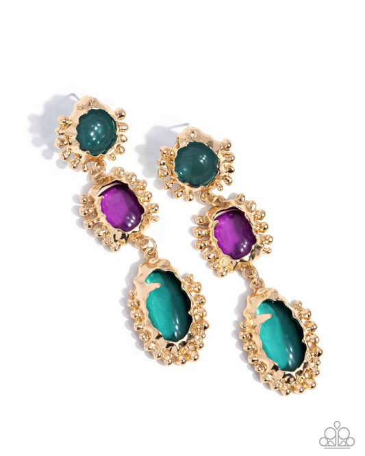 Emotional Elegance - Green Aventurine, Plum & Gold Frame Earring Paparazzi E2367
