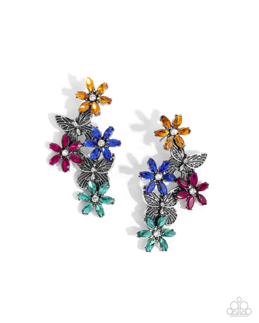 Aerial Award - Multicolored Flower & Silver Butterfly Post Earring Paparazzi E2860