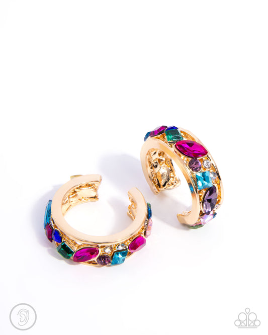 Adorable Assortment - Gold, Multicolored Gem & Rhinestone Ear Cuff Earring Paparazzi E2412