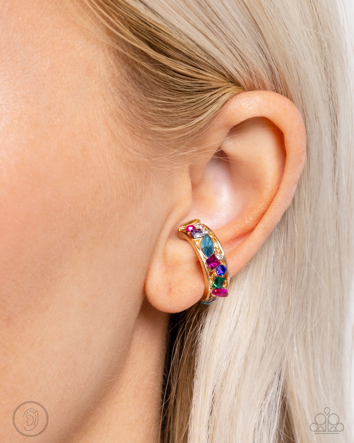 Adorable Assortment - Gold, Multicolored Gem & Rhinestone Ear Cuff Earring Paparazzi E2412
