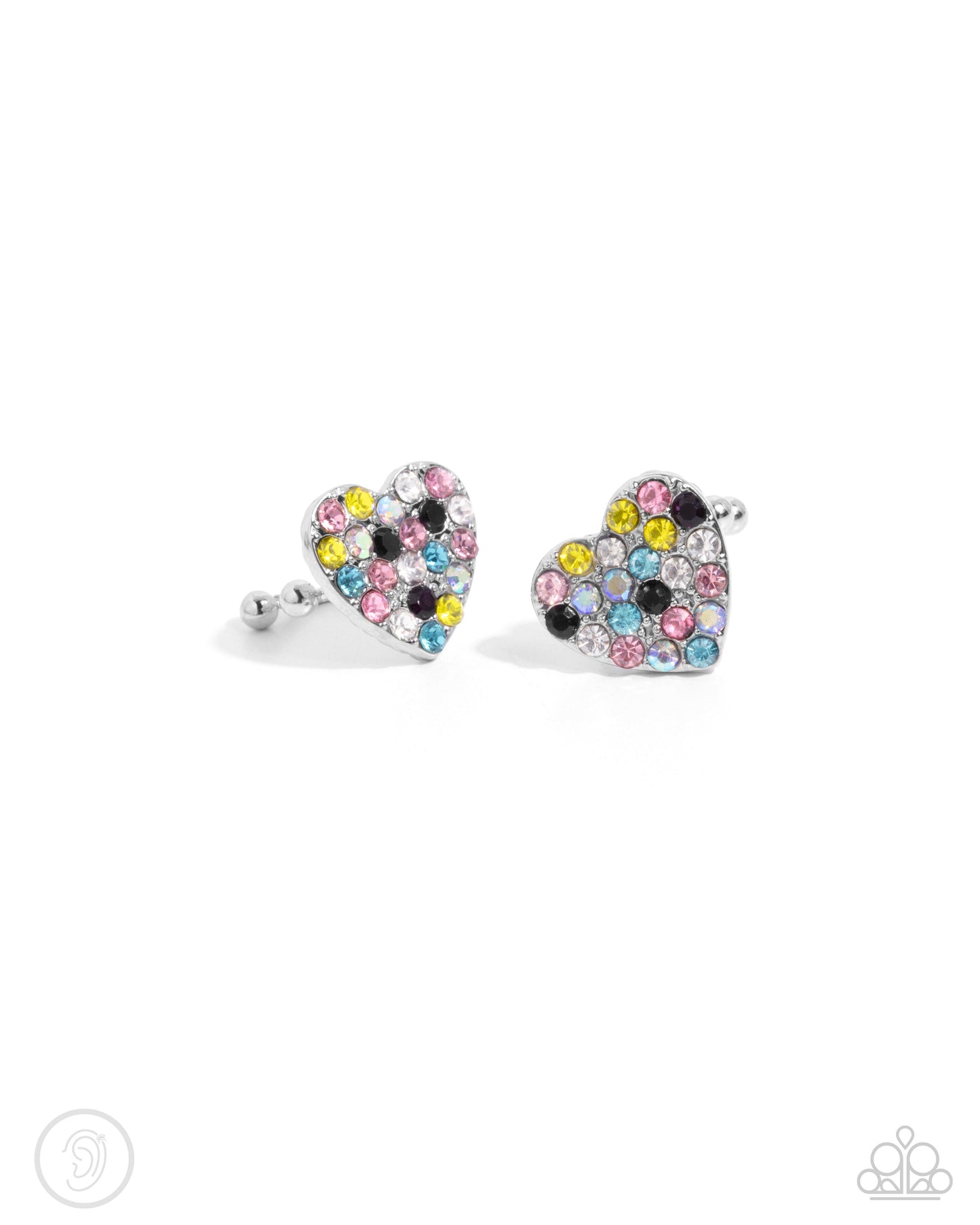 As Far As It GLOWS - Multi Colored & Iridescent Rhinestone Heart Ear Cuff Earring Paparazzi E2509
