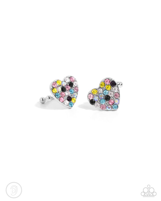 As Far As It GLOWS - Multi Colored & Iridescent Rhinestone Heart Ear Cuff Earring Paparazzi E2509