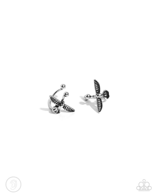 Soaring Sparrow - Silver Bird Ear Cuff Earring Paparazzi E2822
