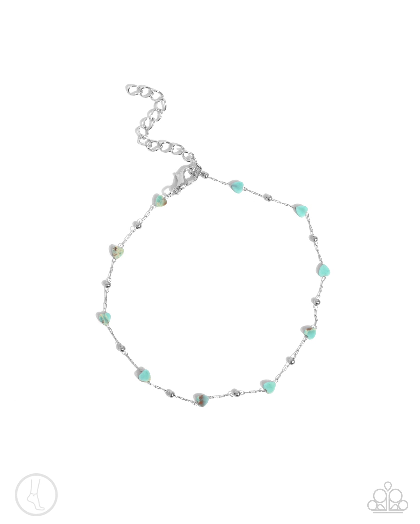 Dont Mention It - Blue Turquoise Heart Stone Stainless Steel Chain Anklet Santa Fe Style Paparazzi B1914