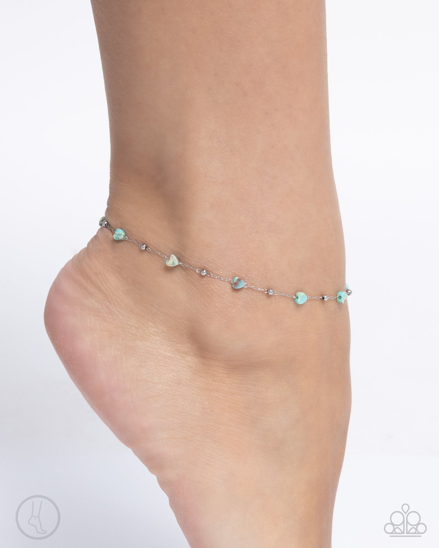 Dont Mention It - Blue Turquoise Heart Stone Stainless Steel Chain Anklet Santa Fe Style Paparazzi B1914