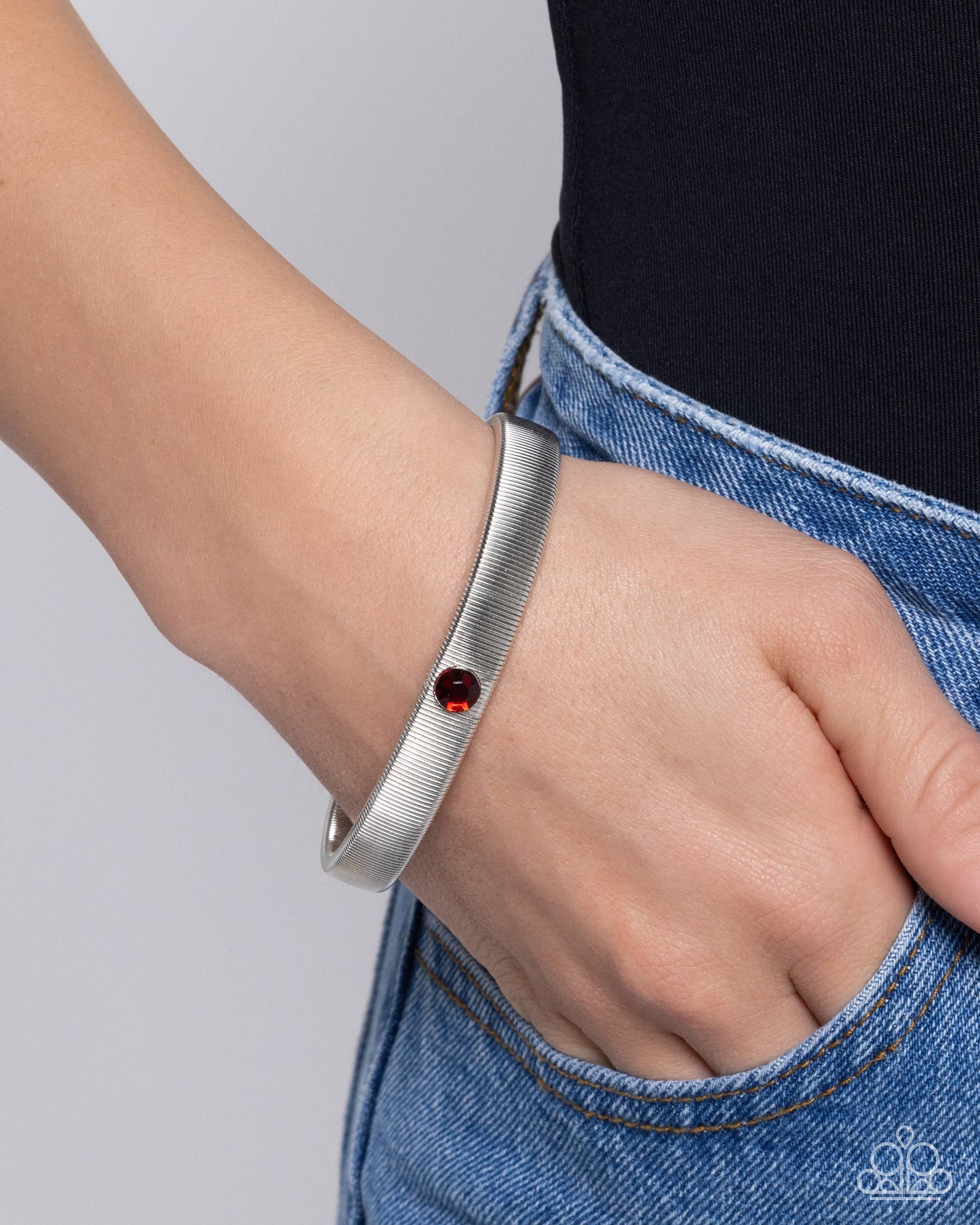 Surprising Solo - Red Gem & Silver Stretch Bracelet Paparazzi B2188