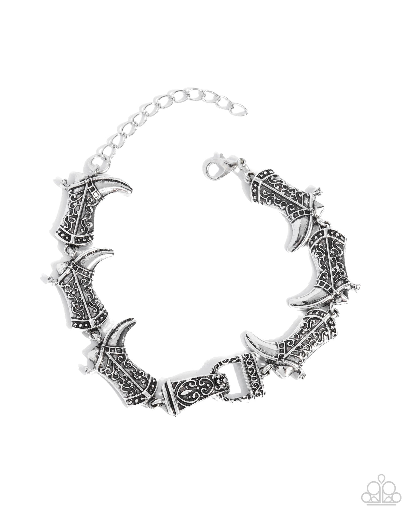 Candid Cowboy - Silver Cowboy Boot Santa Fe Style Stretch Bracelet Paparazzi B1956