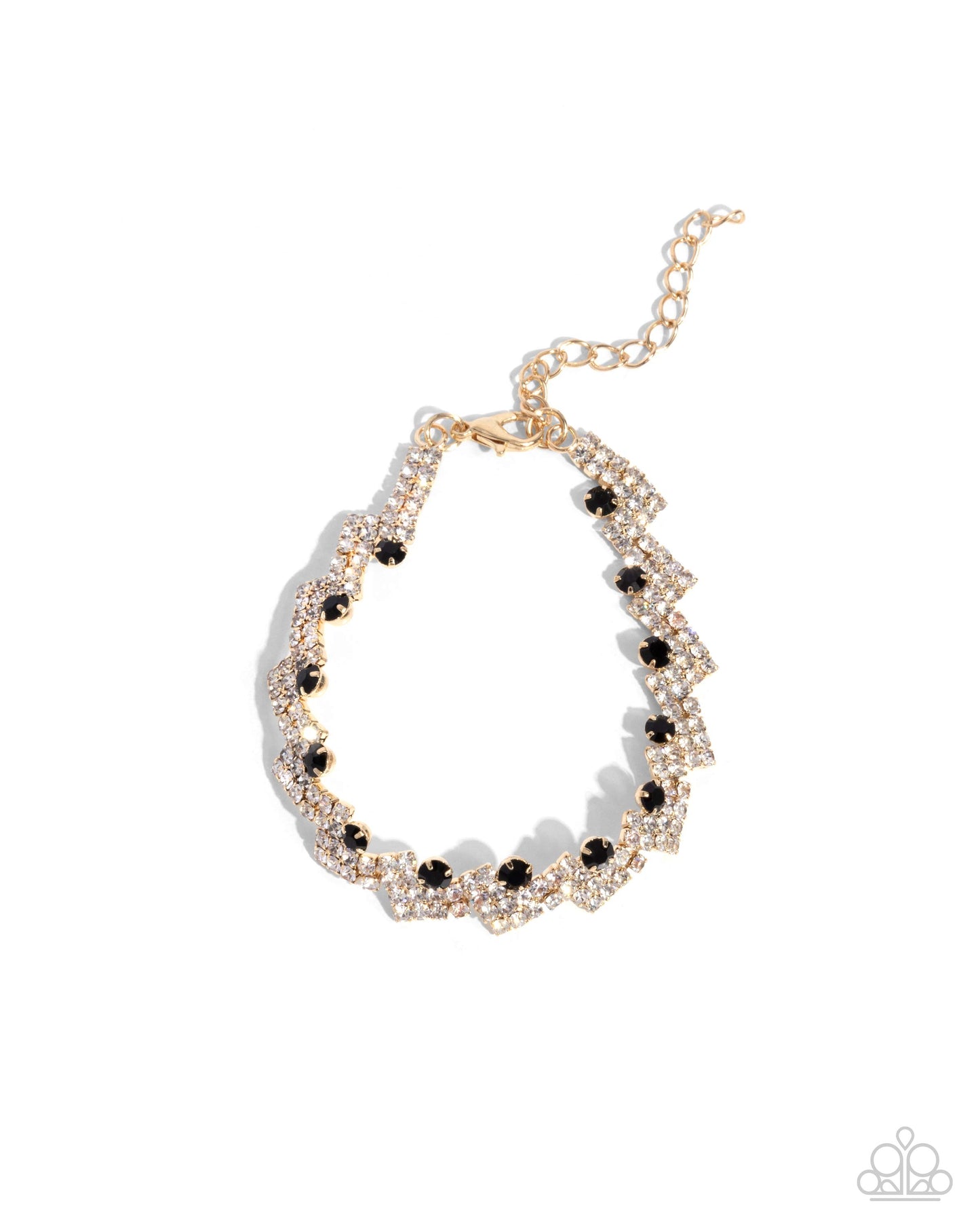Fateful Finish - Black - Jet Black & White Rhinestone, Gold Bracelet Paparazzi B2063