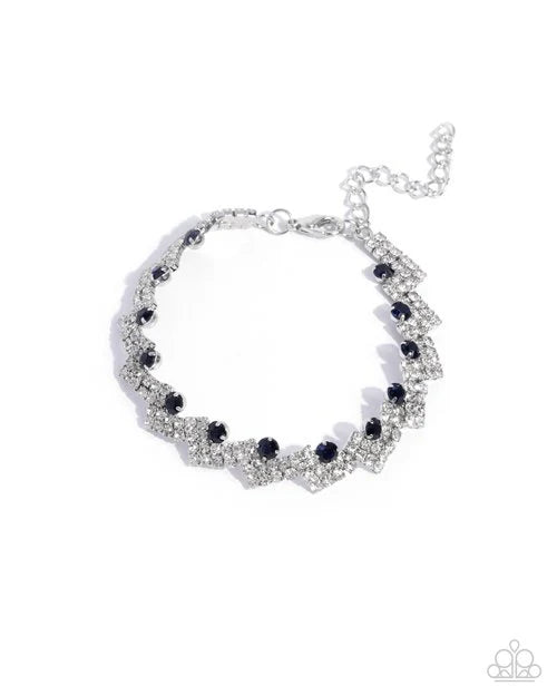 Fateful Finish - Blue Montana & White Rhinestone Silver Bracelet Paparazzi B2391