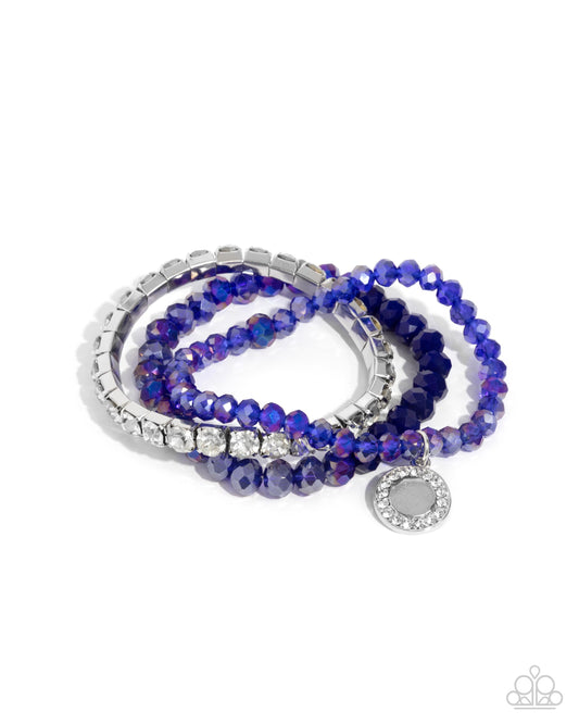 Heroic Haute - Blue Transparent Bead & White Rhinestone Set of 3 Stretch Bracelets Paparazzi B2164
