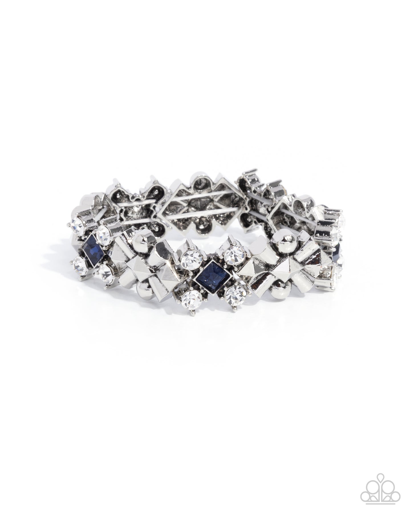 Square Service - Blue Montana Center Silver Stretch Bracelet Paparazzi B1905