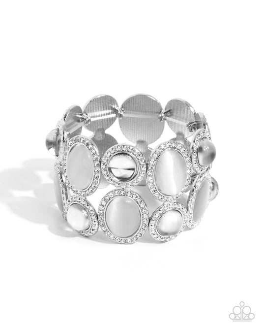 Affixed Appeal - White Cat's Eye Stone Stretch Bracelet Paparazzi B1759