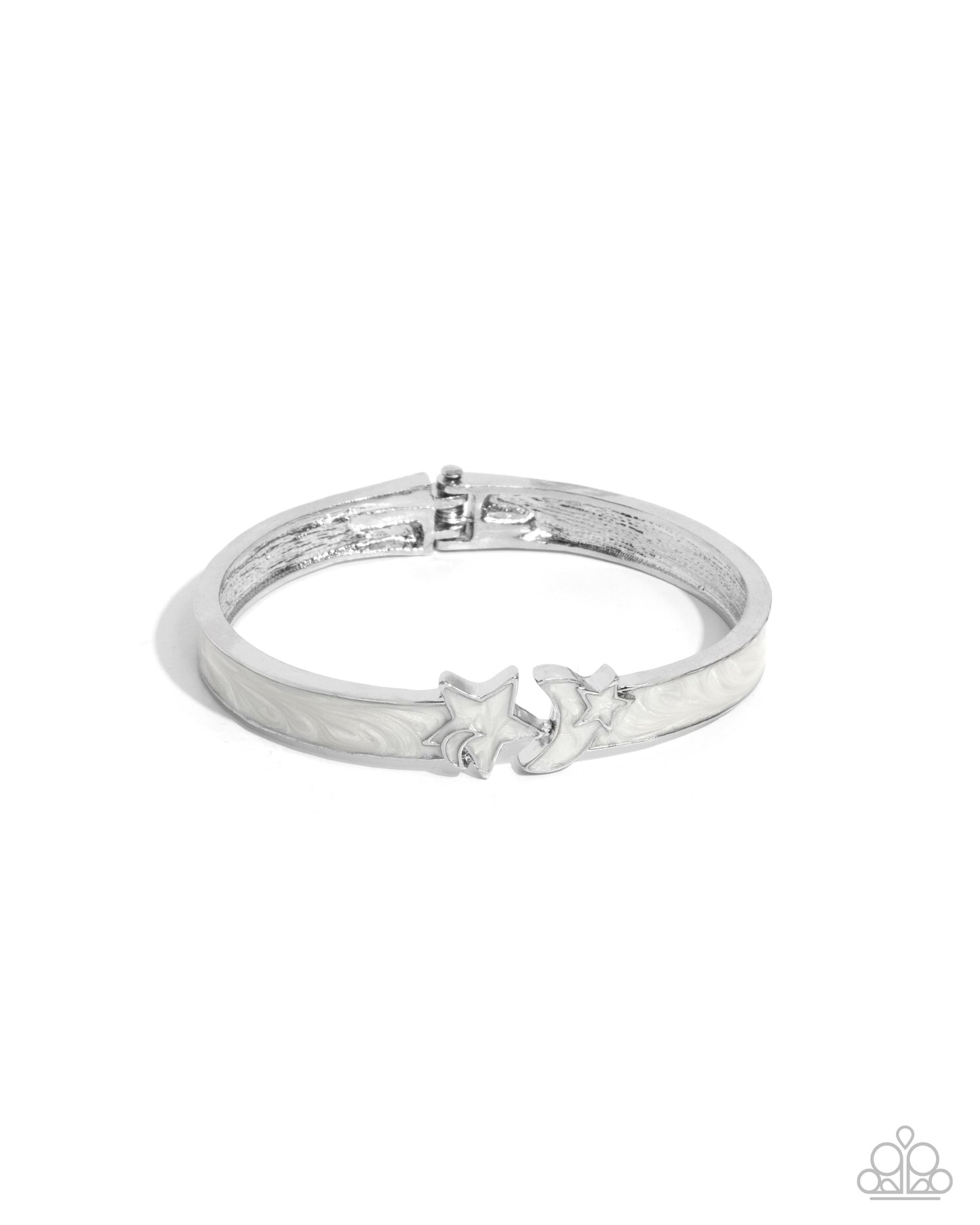 Celestial Cutie - White Moon & Star Hinge Bracelet Paparazzi B1871