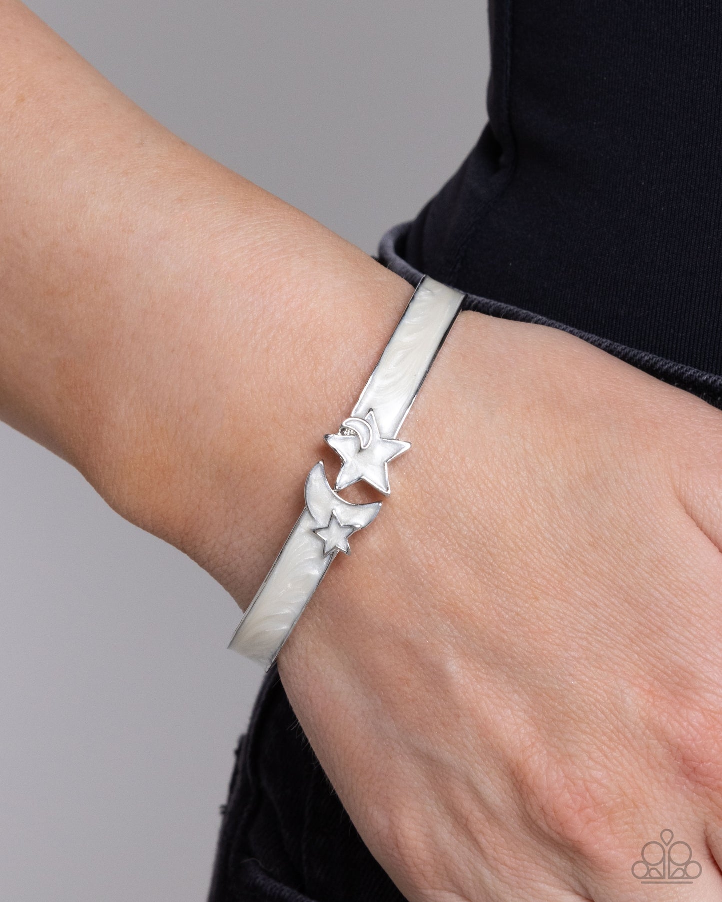 Celestial Cutie - White Moon & Star Hinge Bracelet Paparazzi B1871