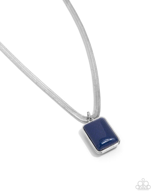 Clandestine Color - Blue Oversized Acrylic Pendant Silver Snake Chain Necklace Paparazzi N3527