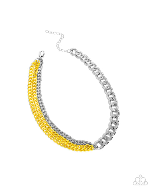 Tinted Tension - Yellow Painted & Silver Curb Chain Necklace Paparazzi N3245