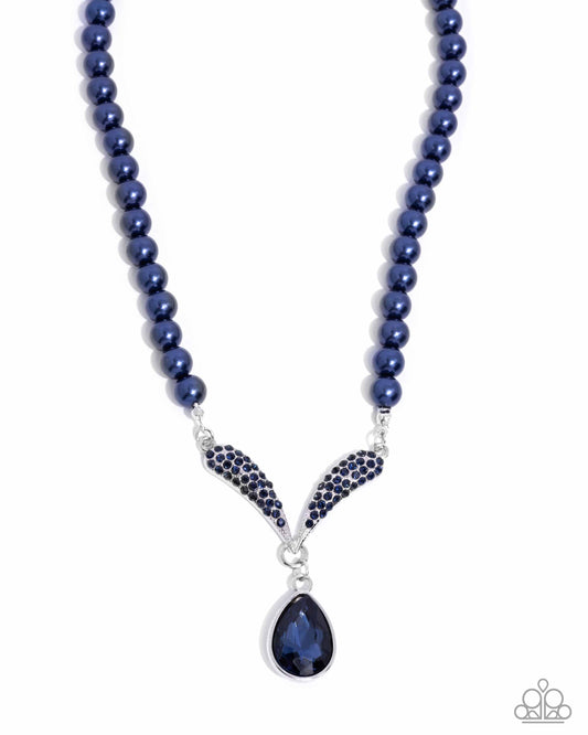 Avant-Garde Adornment - Blue Montana Pearl, Rhinestone Embellished Mermaid Tail Necklace Paparazzi N3361