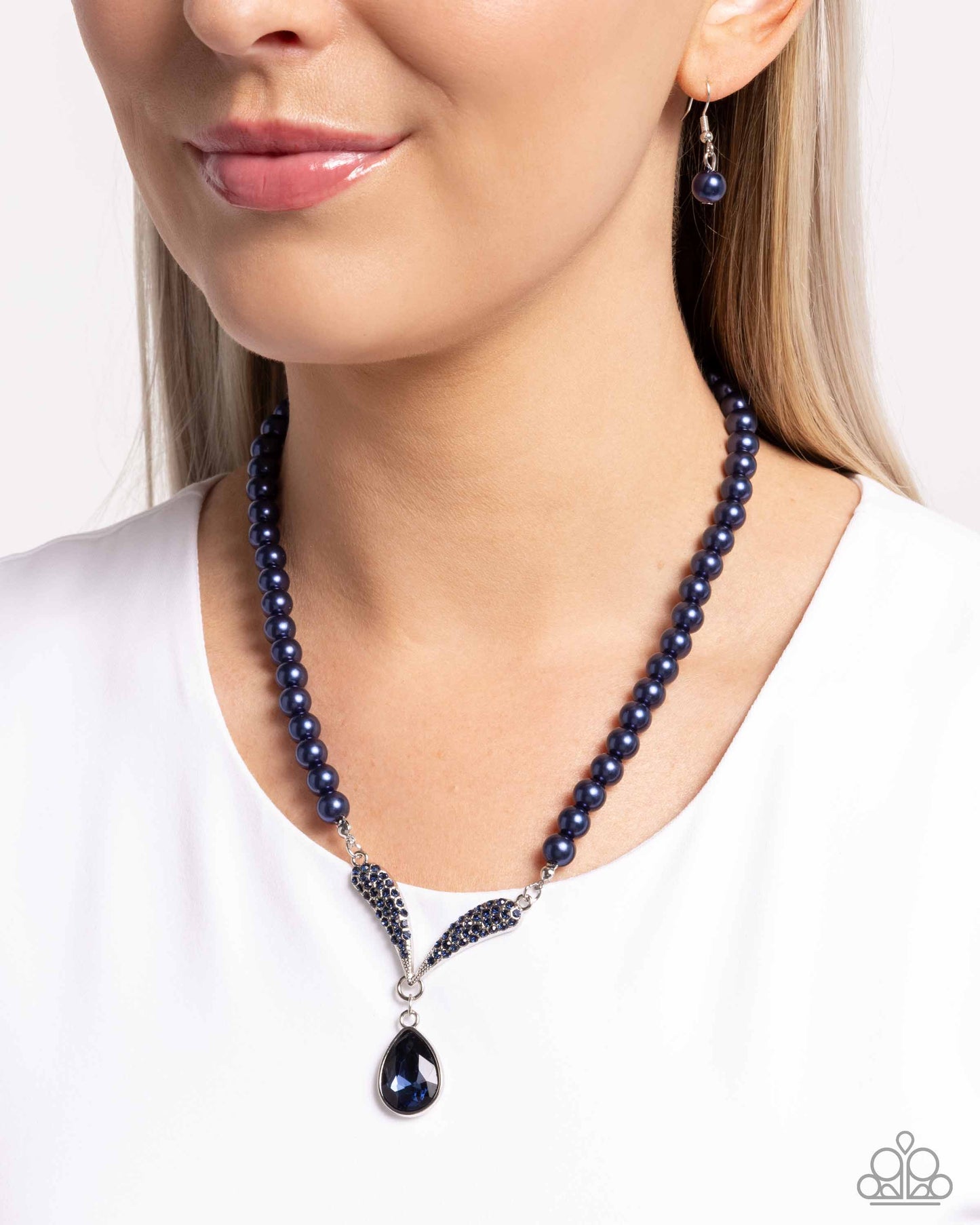 Avant-Garde Adornment - Blue Montana Pearl, Rhinestone Embellished Mermaid Tail Necklace Paparazzi N3361