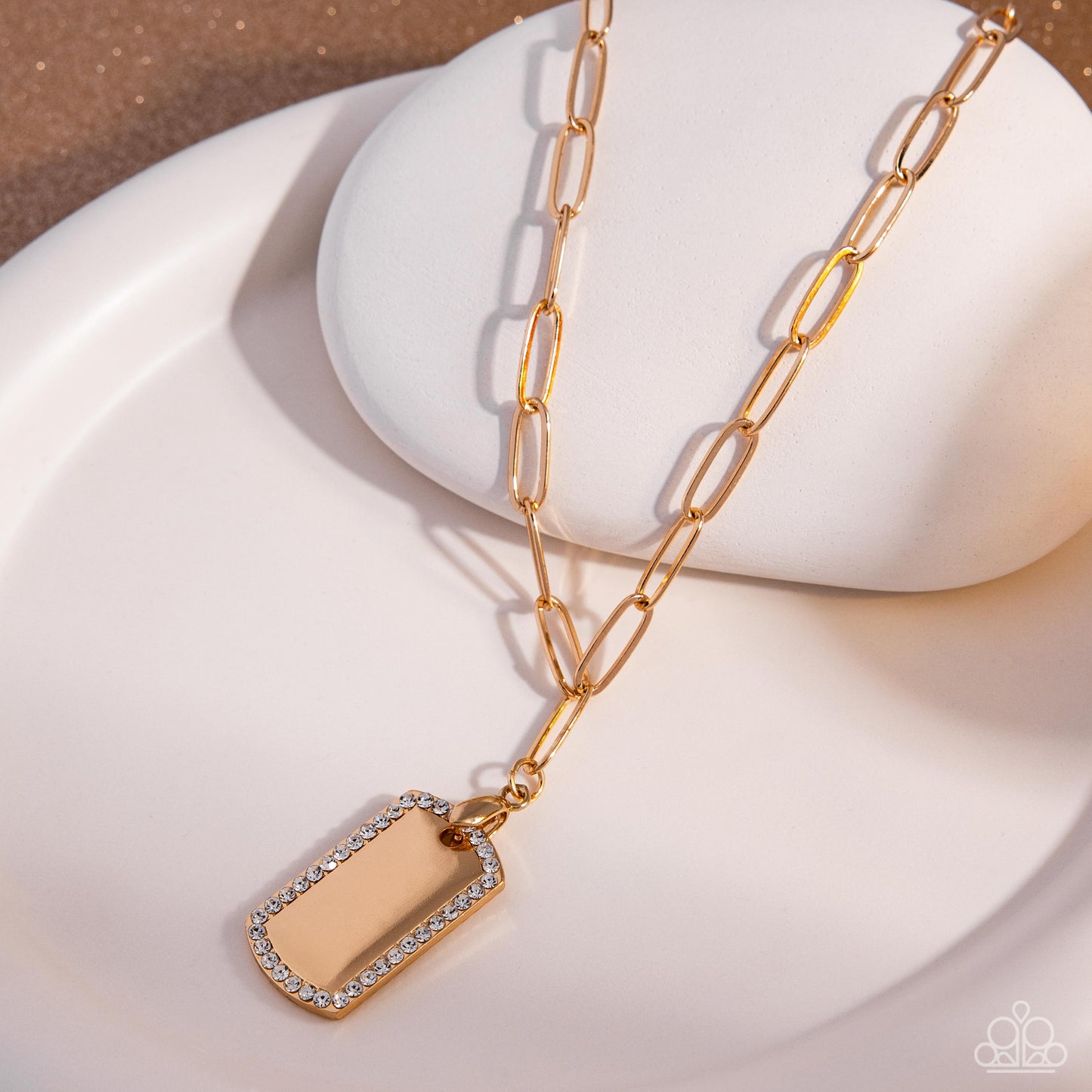 Simple Street - Gold Dog Tag Style Pendant Paperclip Chain Necklace Paparazzi N2877