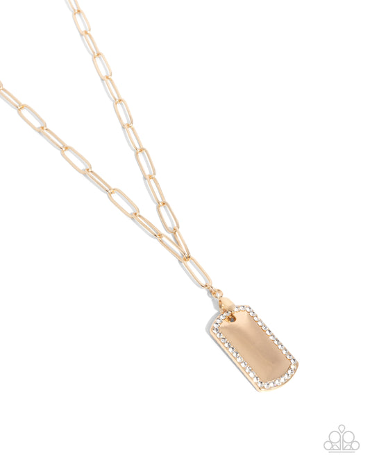 Simple Street - Gold Dog Tag Style Pendant Paperclip Chain Necklace Paparazzi N2877