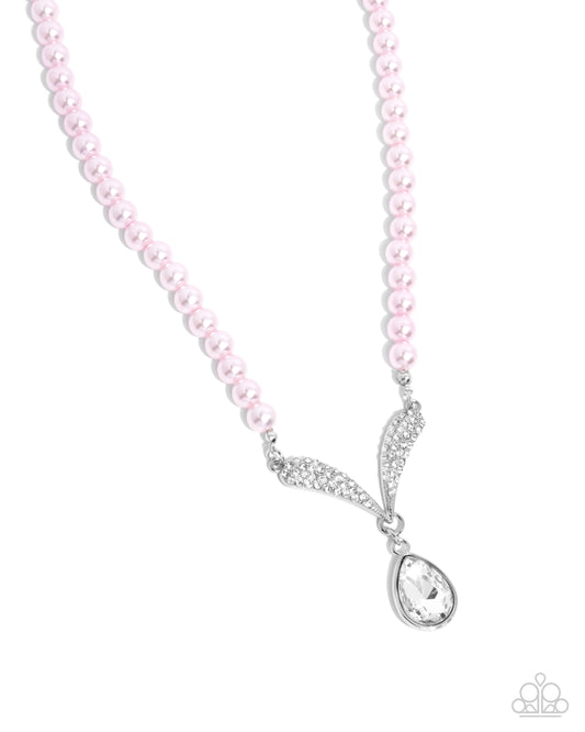 Avant-Garde Adornment - Pink - Baby Pink Pearl & White Rhinestone Mermaid Tail Style Necklace Paparazzi N2599