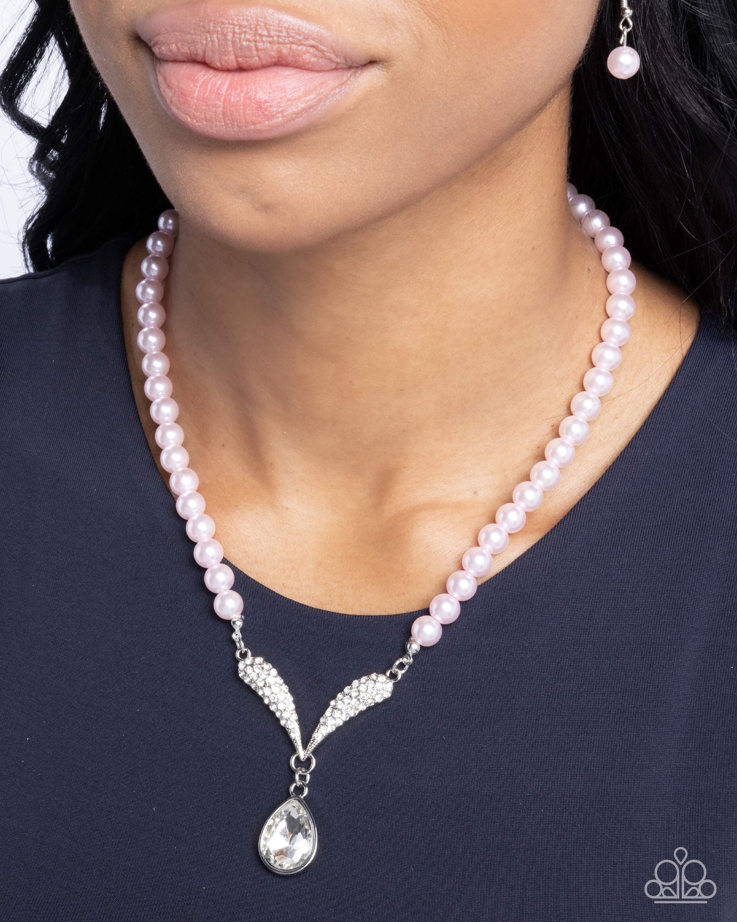 Avant-Garde Adornment - Pink - Baby Pink Pearl & White Rhinestone Mermaid Tail Style Necklace Paparazzi N2599