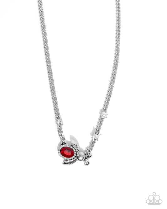 Bedazzled Beetle - Red Gem & Silver Beetle Necklace Paparazzi N2801