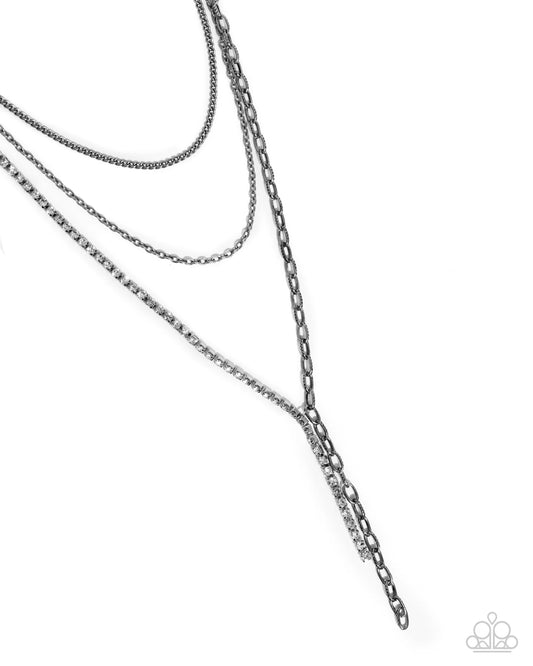 Ornate Obsession - White Rhinestone Silver Y Style Layered Necklace - Paparazzi N3413