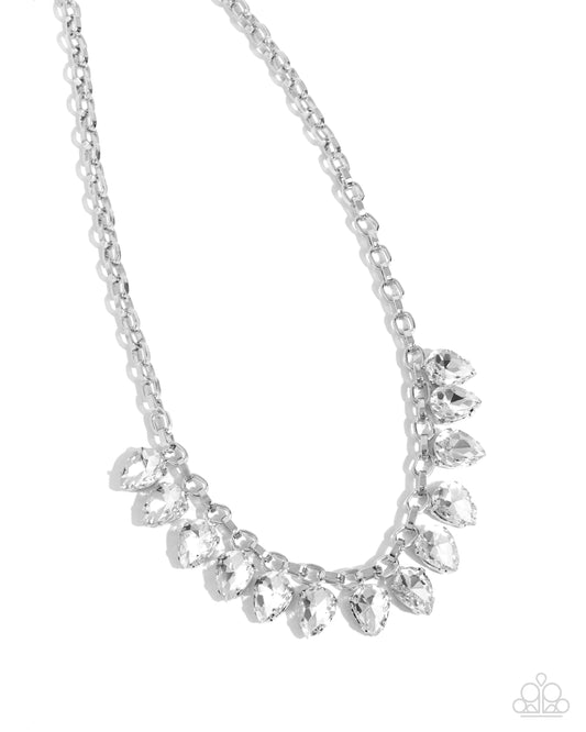 Vicious Vibrancy - White Teardrop Gem Silver Cable Chain Necklace Paparazzi N3466