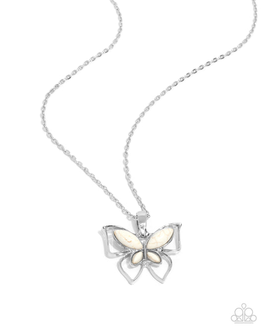 Papillon Persuasion - White Stone Butterfly Santa Fe Style Necklace Paparazzi N2602