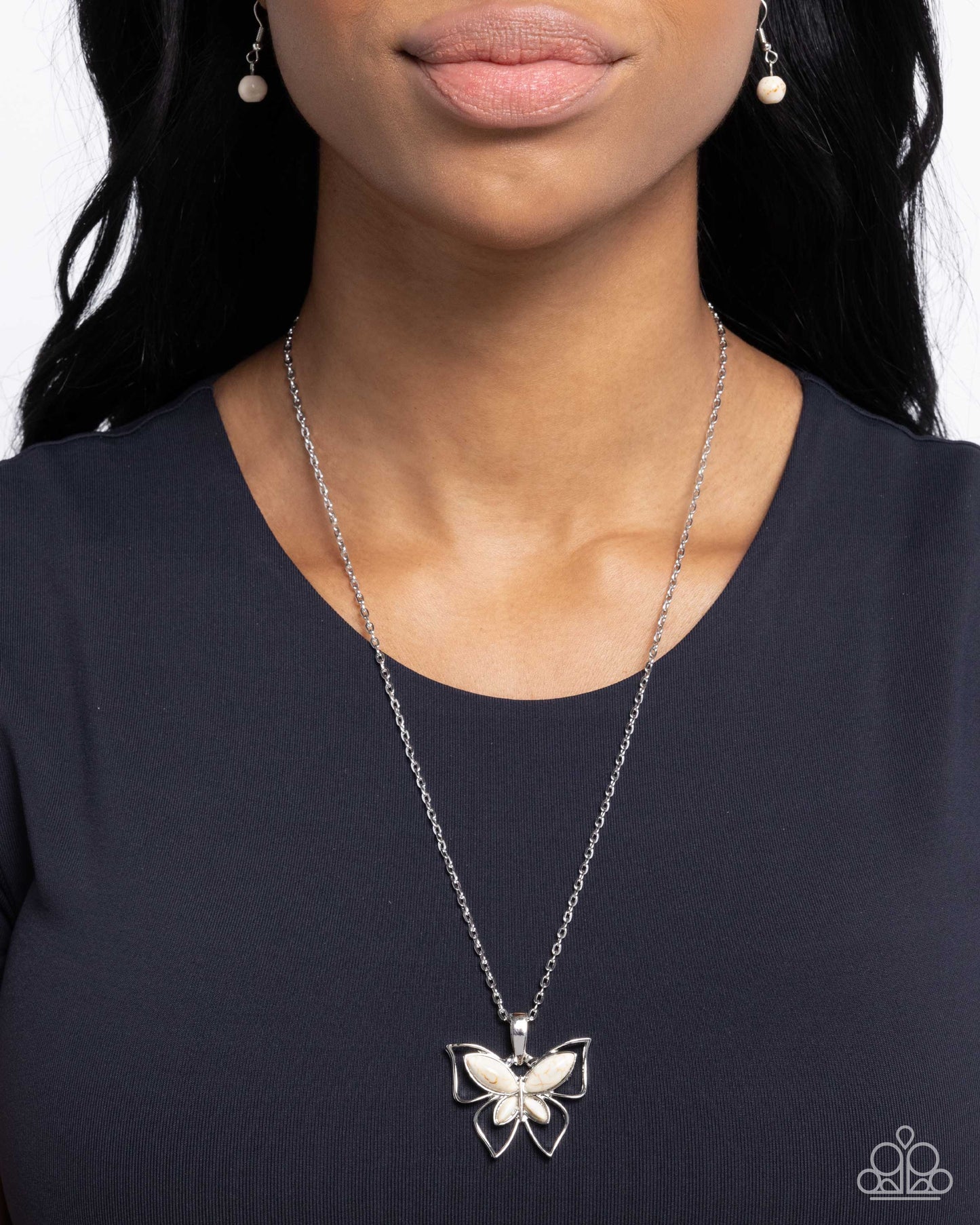 Papillon Persuasion - White Stone Butterfly Santa Fe Style Necklace Paparazzi N2602