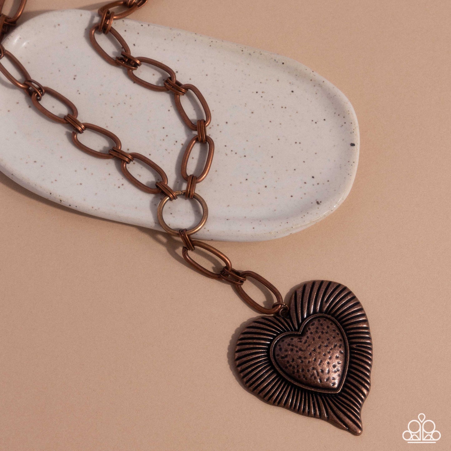High Fidelity - Copper Paperclip Chain & Heart Pendant Necklace Paparazzi N2804